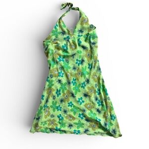 Vintage Y2K Nicolete Green Floral Handkerchief Hem Top Size 13/14